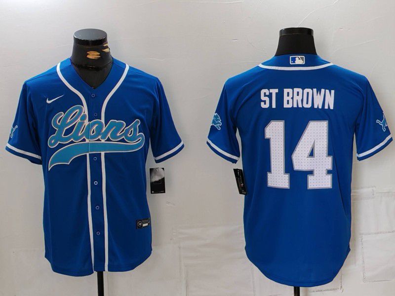 Men Detroit Lions #14 ST Brown Blue Second generation joint name 2024 Nike Limited NFL Jersey style 815